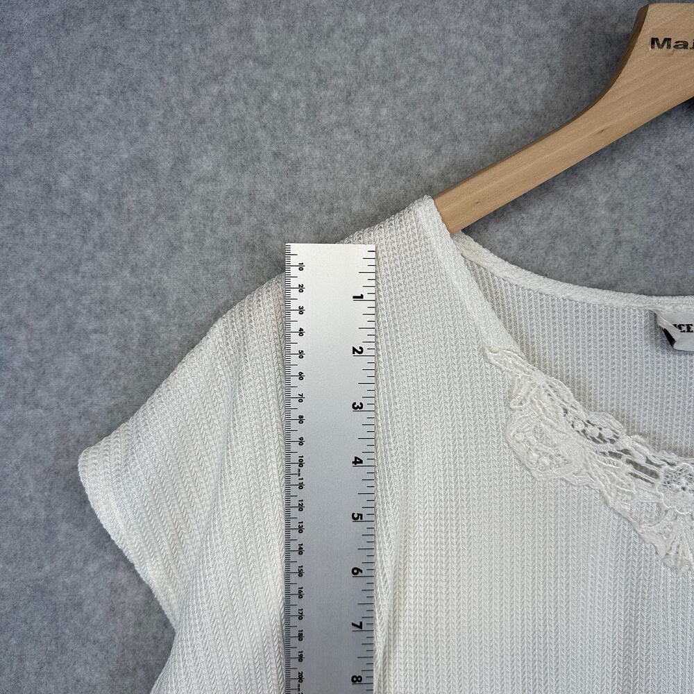 Alice Stuart Top Womens Size L White Texture Lace Neckline Short Sleeve Pullover - Picture 6 of 8